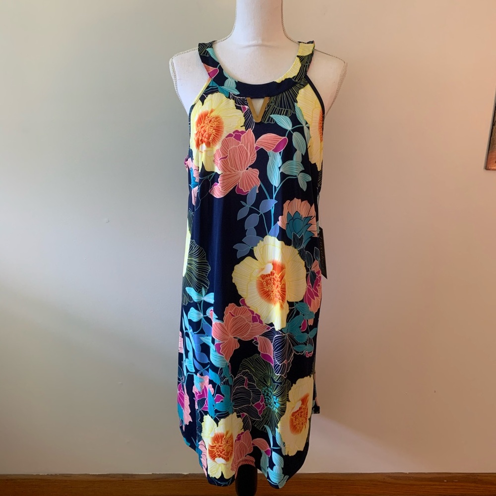 🎉HP🎉 New 1X Luxology Navy & Floral Print Dress